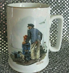 1985 Norman Rockwell Museum Man And Boy "Looking Out To Sea" Coffee Mug Or Cup - Picture 1 of 11