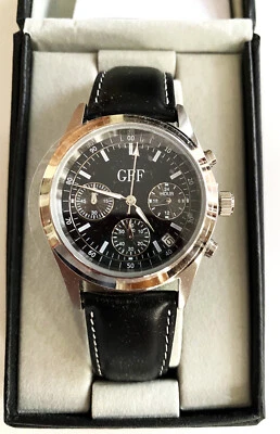 GFF Herrenarmbanduhr mit schwarzem Lederband, Neu - Bild 1 von 4