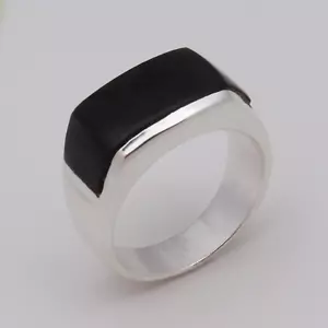 Handmade Black Onyx Gemstone Sterling Silver Mens Band Ring Gift for Him S-10 - Picture 1 of 5