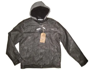 Surplus 88808C-209-WING D Faux Leather Motorcycle Bomber Biker Hoodie Jacket M - Picture 1 of 3