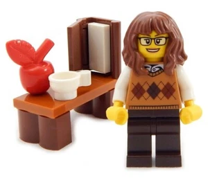 NEW LEGO SCHOOL TEACHER MINIFIG LOT city town female apple table book librarian - Picture 1 of 1