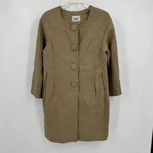 Live A Little Womens Linen Blend Coat Size M Beige Mid Length Scandi Minimalist - Picture 1 of 7