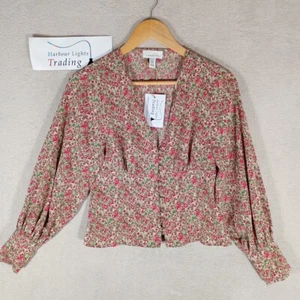 Topshop Petite Floral Print Cropped Long Sleeve 70s Style Shirt Size UK 8 - Picture 1 of 14