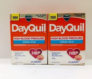 2 Packs Vicks Dayquil High Blood Pressure Cold and Flu 24 Liquid caps Exp04/2025 - Picture 1 of 3