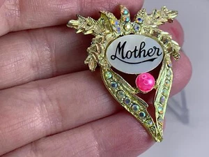 Valentinstag Herz MUTTER Aurora Strass Vintage Gold Brosche M-2252 - Bild 1 von 3