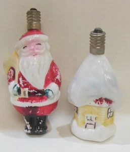Figurale Milchglas Christbaumbirnen Lichterkette Japan Weihnachtsmann & Haus UNGETESTET - Bild 1 von 14