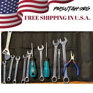 Roll Up Motorcycle Tool Kit Bag Pouch Pockets Heavy Duty Metric Wrench Set Tools