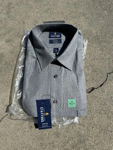 Stafford Signature Anzughemd Herren 18 (36-37) groß grau gebürstet Twill neu mit Etikett - Bild 1 von 4