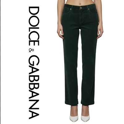 Y2K Dolce & Gabbana Corduroy Pants Size 27 Emerald Green Straight Leg Vintage - Image 1 of 4
