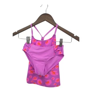 Cat & Jack Girl 2 PCs Bikini Swimsuit Sz S 6/7 Leopard Spots Purple Pink UPF 50+ - Picture 1 of 10