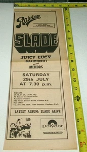 SLADE JUICY LUCY Vintage Original UK Concert AD Advert Rainbow July 29 1972 - Picture 1 of 1