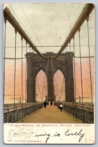 Vintage Brooklyn Bridge Promenade Postcard New York 1908 - Picture 1 of 2