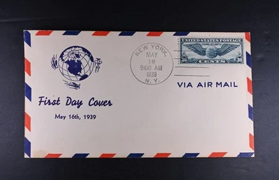 May 16 1939 FDC USA Scott # C24-16 Unknown Cachet VF Cover Unaddressed Air Mail - Image 1 of 2