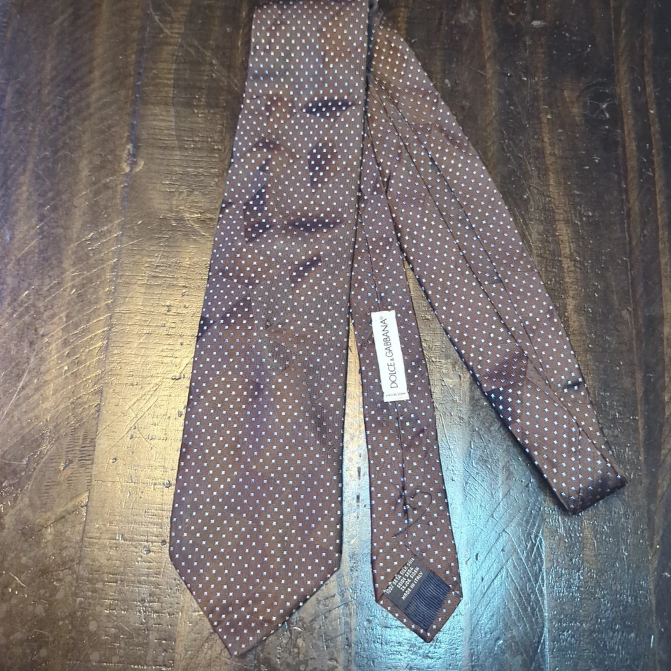 "Corbata de seda tejida Dolce&Gabbana marrón azul micro cuadrados 57x3,75""" Foto 1 de 4
