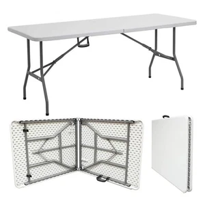 8ft Folding Table White Plastic Portable Long Foldable Tables Indoor Outdoor ... - Picture 1 of 5