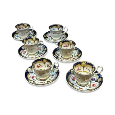 6 Antique Rare Machin  Highly Decorated Gilt Painted Cup & Saucers - Image 1 of 4