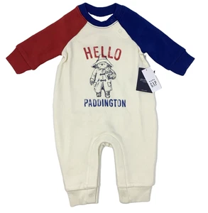 NWT Baby Gap Boys 0-3 Months Ivory Hello Paddington Long Sleeve Fleece Romper - Picture 1 of 11