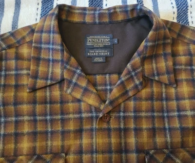 Men's Brown Gold Plaid Large Pendleton Board Shirt 100% Virgin Wool Unworn New - Image 1 of 4