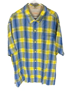 TOMMY BAHAMA Shirt Size XXL Plaid Linen Blue Yellow Short Sleeve Button up Mens - Picture 1 of 5