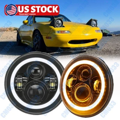 For 1990-1997 Mazda Miata Pair 7" inch Round LED Headlights  DRL Projector — 第 1/4 张图片