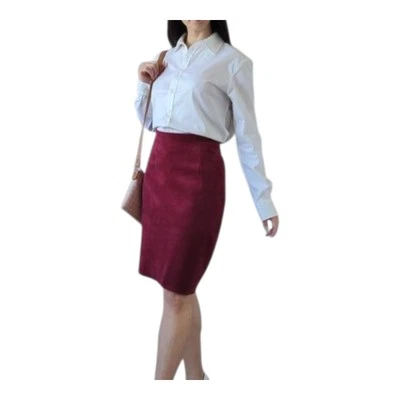 Danier vintage red suede midi skirt with a retro vibe #midi #suedeskirt - Image 1 of 4