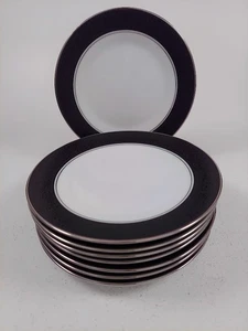 8er Set Noritake Mirano 6878 Brotteller weiß mit schwarzem Blumenrand - Bild 1 von 6