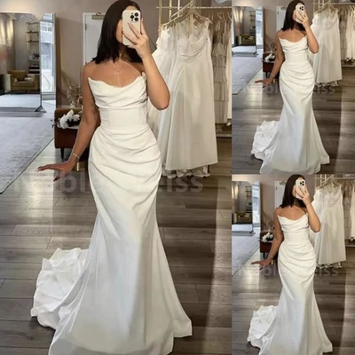 Mermaid Wedding Dress Sweetheart Soft Satin Beach Bridal Dress Customized - Image 1 of 4