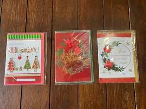 Set Of 3 ~ Christmas Greeting Card For Mom & Husband 2D Wreath Christmas Trees - Picture 1 of 7