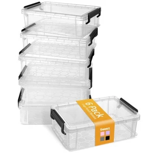 6 Pack Extra Large Pencil Box, Plastic Pencil Case Crayon Box Bulk, Clear Mar... - Picture 1 of 7
