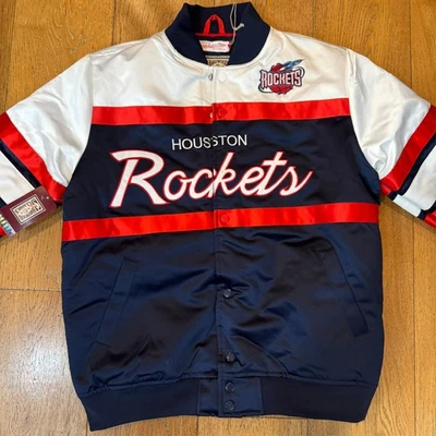 New Houston Rockets Mens Mitchell & Ness Heavy Weight Satin Jacket Coat Medium - Image 1 of 4