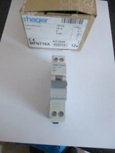 HAGER MFN716A C16 16 AMP 3KA SINGLE POLE MCB WITH NEUTRAL CIRCUIT BREAKER. - Picture 1 of 2