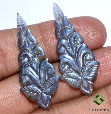 Natural Labradorite Handmade Carving Pair 40x15 mm 31.75 Cts Loose Gemstones - Image 1 of 4