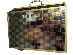 Porta riviste vintage ottone lucido Inghilterra MCM moderno tessuto a scacchi - Foto 1 di 10