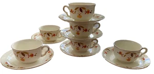 (Set of 6) Halls Superior Jewel Tea Autumn Leaf Cup and Saucers Mary Dunbar - Picture 1 of 5