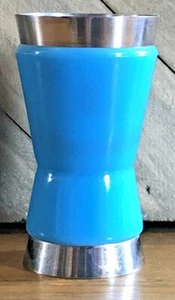 Estate Find MCM Art Deco Blue Double Ended Metal Jigger Barware - Picture 1 of 5
