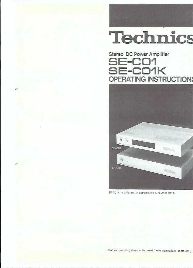 Technics manual de instrucciones user manual para SE- C01 inglés Copy - Imagen 1 de 1