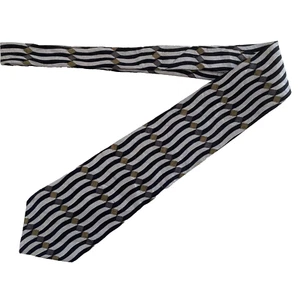 Ziggurat By Mulberry Striped Black Grey 100% Silk Tie 4 x 58 - Picture 1 of 5