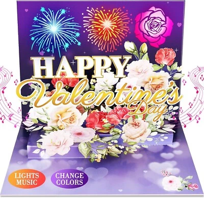 Valentine'S Day Card, Pop-Up MUSIC & LIGHTS Valentine Card with Fireworks Flower - Image 1 of 4