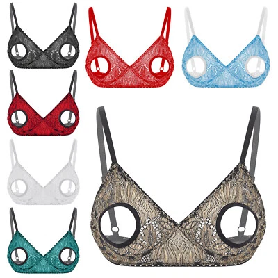 Womens Bras Clubwear Nipples Sexy Lingerie High Impact Bralette Hollow Out Lace - Image 1 of 4