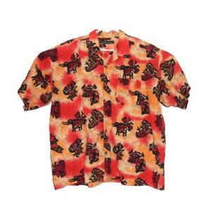 No Boundaries Men's 2XL Shirt, Orange Button Up African Animals 100% Cotton