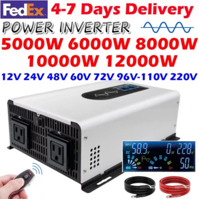 8000W 10000W 12000W Pure Sine Wave Inverter 12V 24V 48V 60V 72V 96V to 110V 220V - Image 1 of 4