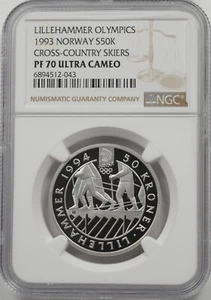 Norway 1993 50 Kroner Proof NGC PF70 ULTRA CAMEO Cross-Country Skiers NG2061 com - Picture 1 of 2