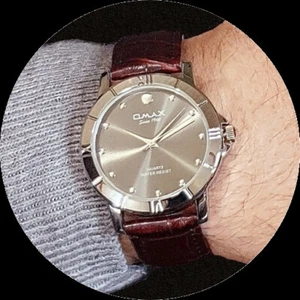 OMAX Classic Slim Silver/Grey Seiko Movt Brown Leather Unisex Dress Watch SC8099 - Picture 1 of 7