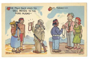 REG MANNING 33 - HANDELSPERLEN mit Indianern, damals & heute 1948 Leinen Postkarte - Bild 1 von 2