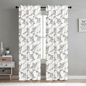 Floral Embroidered Magnolia Curtain Set of 2 Panels, 54" x 96" Each, Rod Pocket - Picture 1 of 8