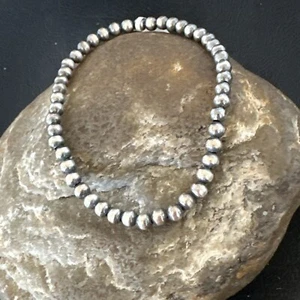 Stretch Navajo 4 mm Perlen 8 Zoll Sterlingsilber Armband 99048 - Bild 1 von 12