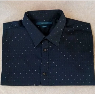 Perry Ellis Long-Sleeve ButtonDown, XXL,  Blue + Cream dots - Image 1 of 4