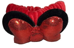 Minnie Mouse Spa Headband sequins 3D Bow Plush Disney with Keychain - Picture 1 of 7