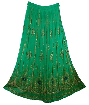 One Size XS To L Indian Ethnic Sequin Floral Maxi Skirt For Women Hippie Boho - Image 1 of 4