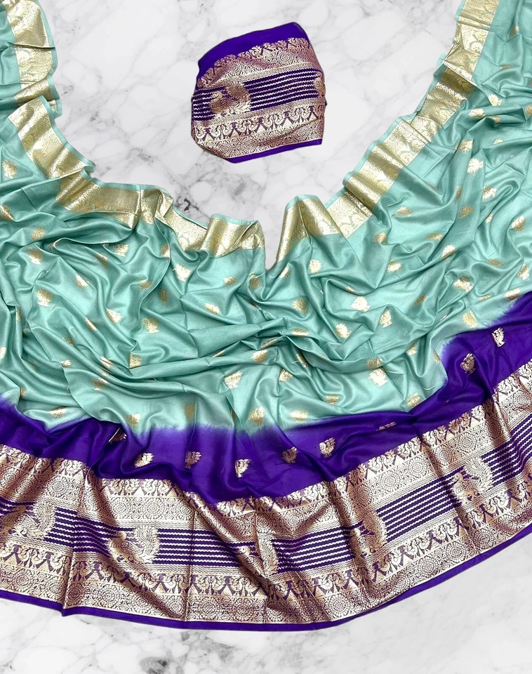 Premium Viscosa Georgette 2D Sari, Contraste Blusa Sari, Elegante Sari Foto 1 de 1